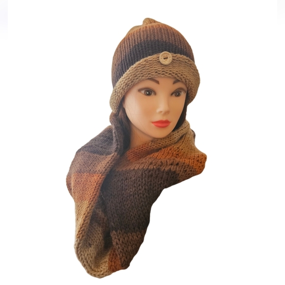 Hand Crafted 2pc Set Scarf & beanie hat Handmade crochet Coord set Fall colors - Picture 1 of 17